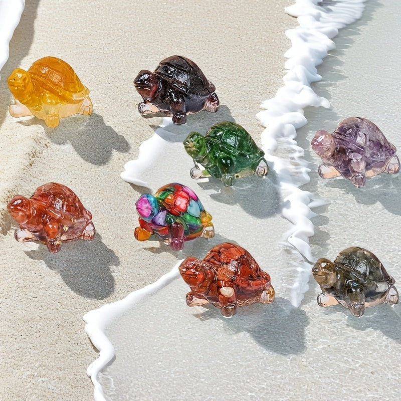 [Natural Crystal Turtle] 8pcs Natural Crystal Stone Handmade Turtle - Reiki Chakra, Home Decoration, Outdoor Crystal Ornament, Aqua Set Decoration, Pocket Crystal Pet with Gift Box Package, New Year's, Valentine's Day Gift, H