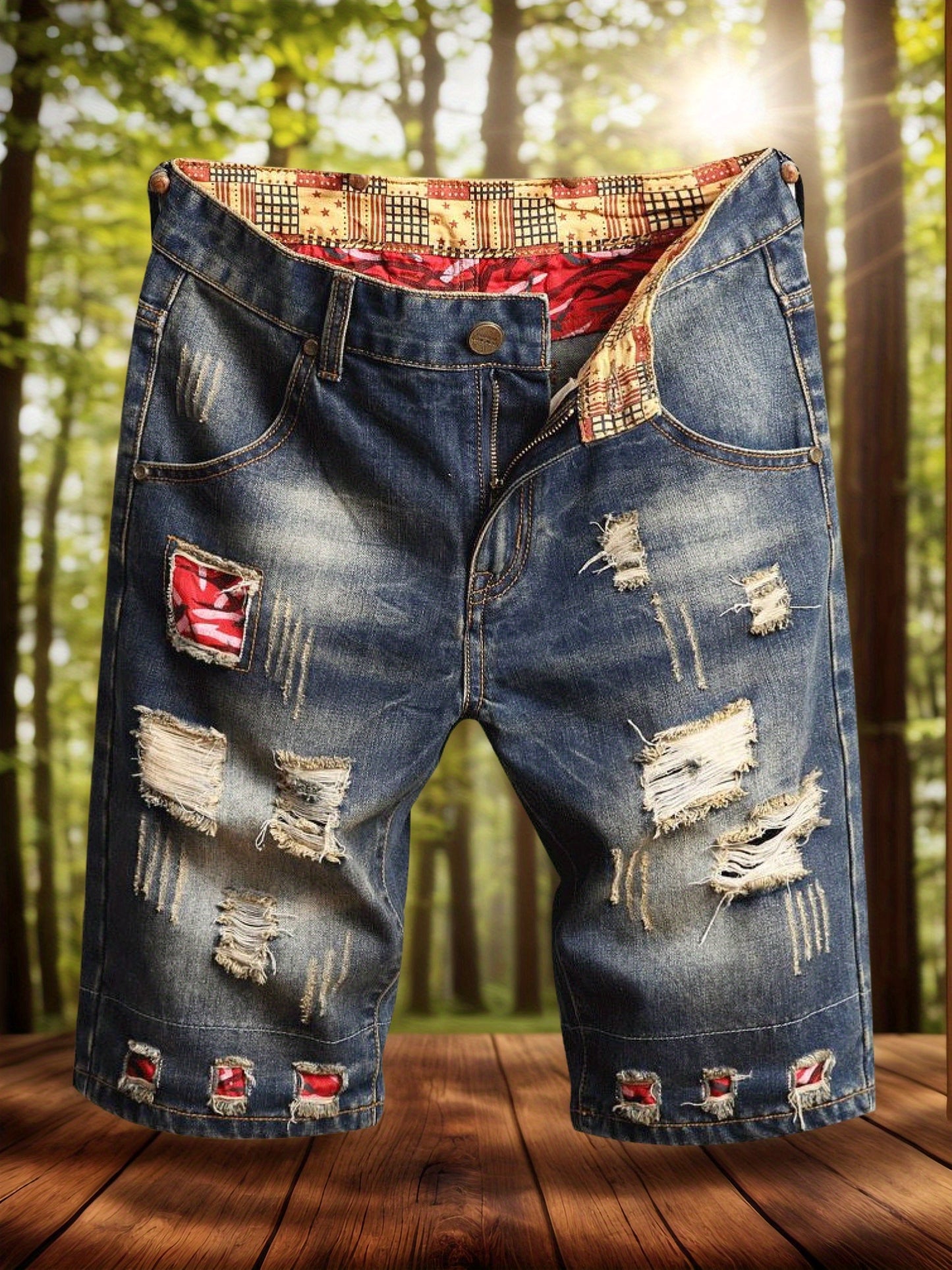 One Pair of Men's Ripped Shorts Vintage Summer Style