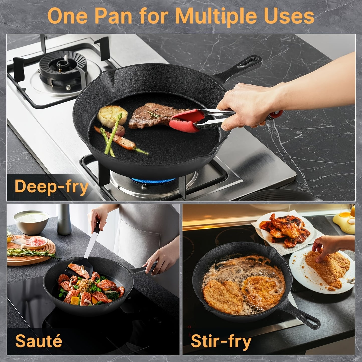 Lodge Seasoned Cast Iron 3 Skillet Bundle 12 Inch 10.25 Inch 8 Inch