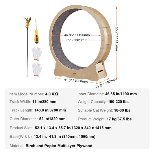 Cat Exercise Wheel Natural Wood Silent Running Toy Treadmill
