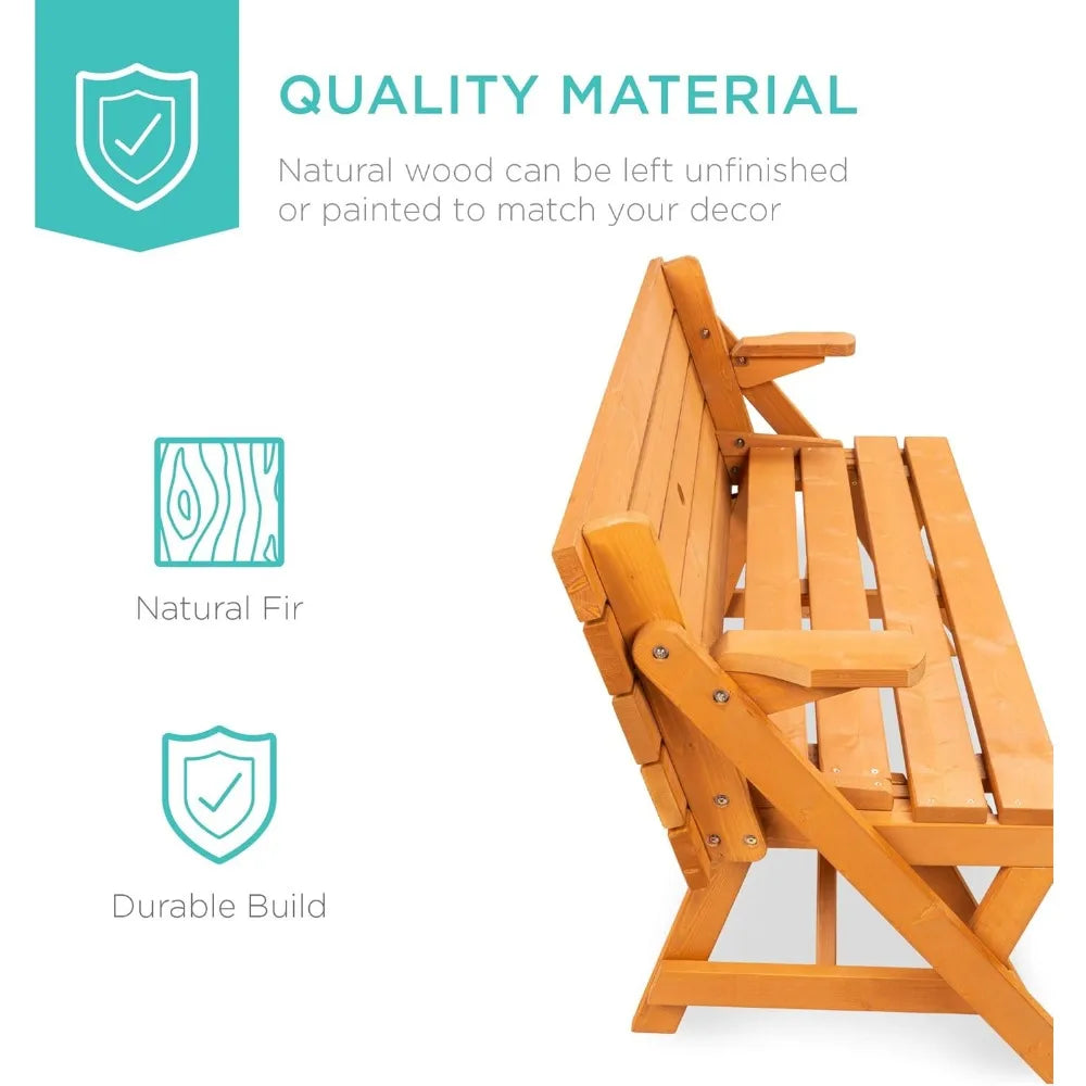 2-in-1 Transforming Interchangeable Outdoor Wooden Table Bench