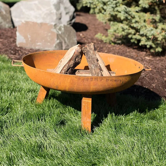 30-Inch Rustic Cast Iron Outdoor Raised Fire Pit Bowl