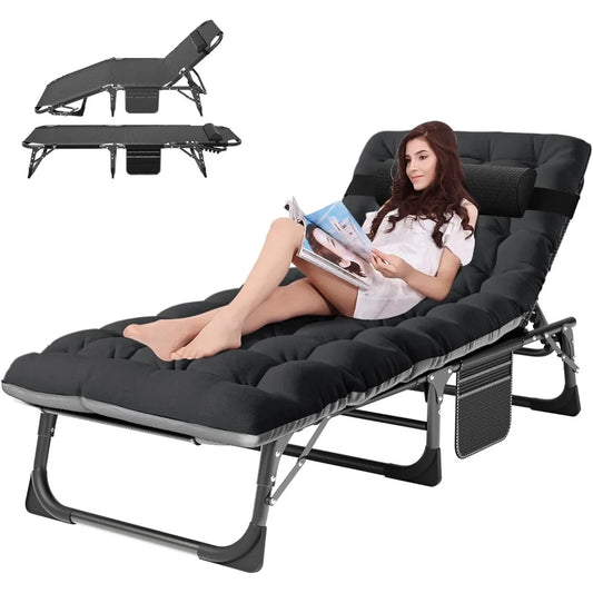 Outdoor 5-Position Folding Chaise Lounge Chair with Pad