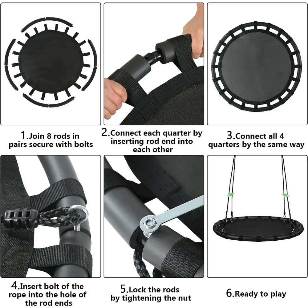 Tree Swing with PP Mat for Kids and Adults Durable Black Outdoor Saucer Swing Flying Saucer Web Circle 40 Inches Diameter