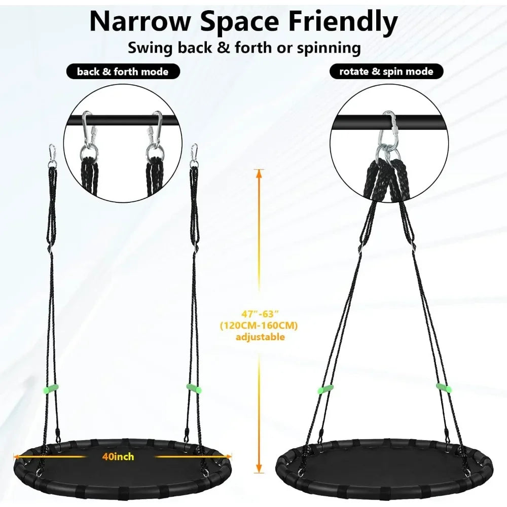 Tree Swing with PP Mat for Kids and Adults Durable Black Outdoor Saucer Swing Flying Saucer Web Circle 40 Inches Diameter