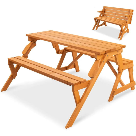 2-in-1 Transforming Interchangeable Outdoor Wooden Table Bench