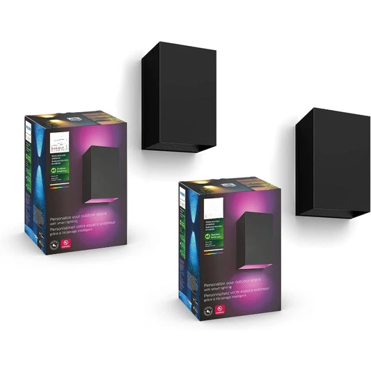 Resonate Outdoor Smart Wall Light Black White and Color Ambiance LED Color Changing Light 2 Pack Requires Hue Bridge Control