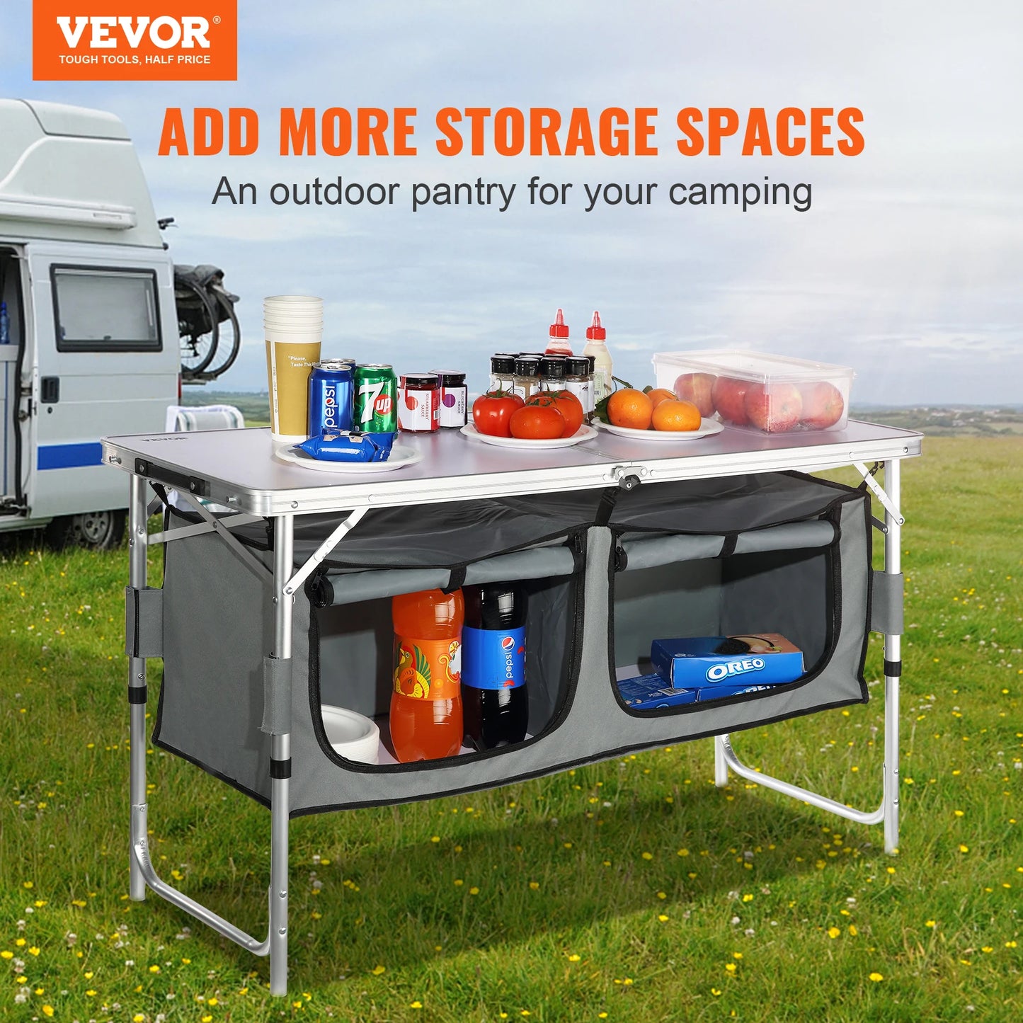 VEVOR Camping Kitchen Table Quick Set-Up Folding MDF Table