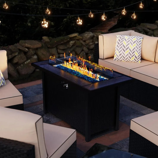 Fire Table 45in Propane Fire Pit with Wind Guard Rain Cover