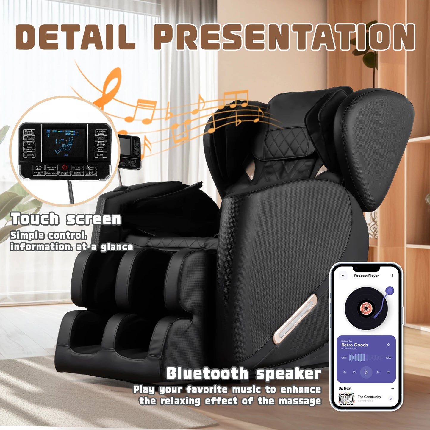 Massage Chair with Zero Gravity and Bluetooth Speaker