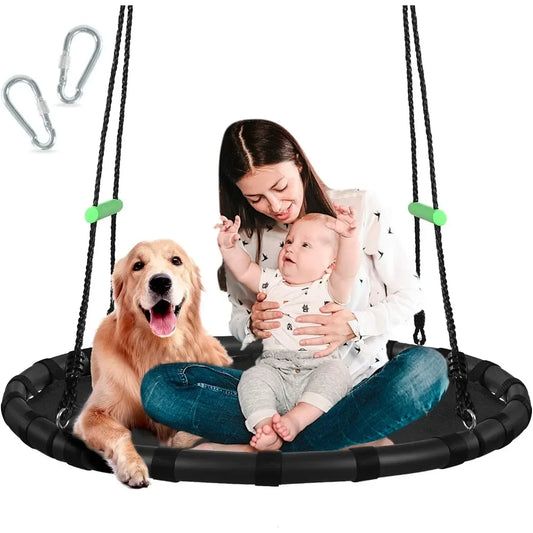 Tree Swing with PP Mat for Kids and Adults Durable Black Outdoor Saucer Swing Flying Saucer Web Circle 40 Inches Diameter