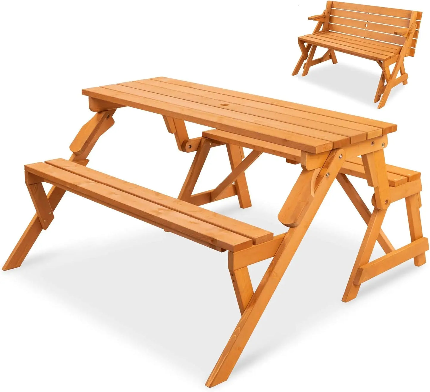 2-in-1 Transforming Interchangeable Outdoor Wooden Table Bench