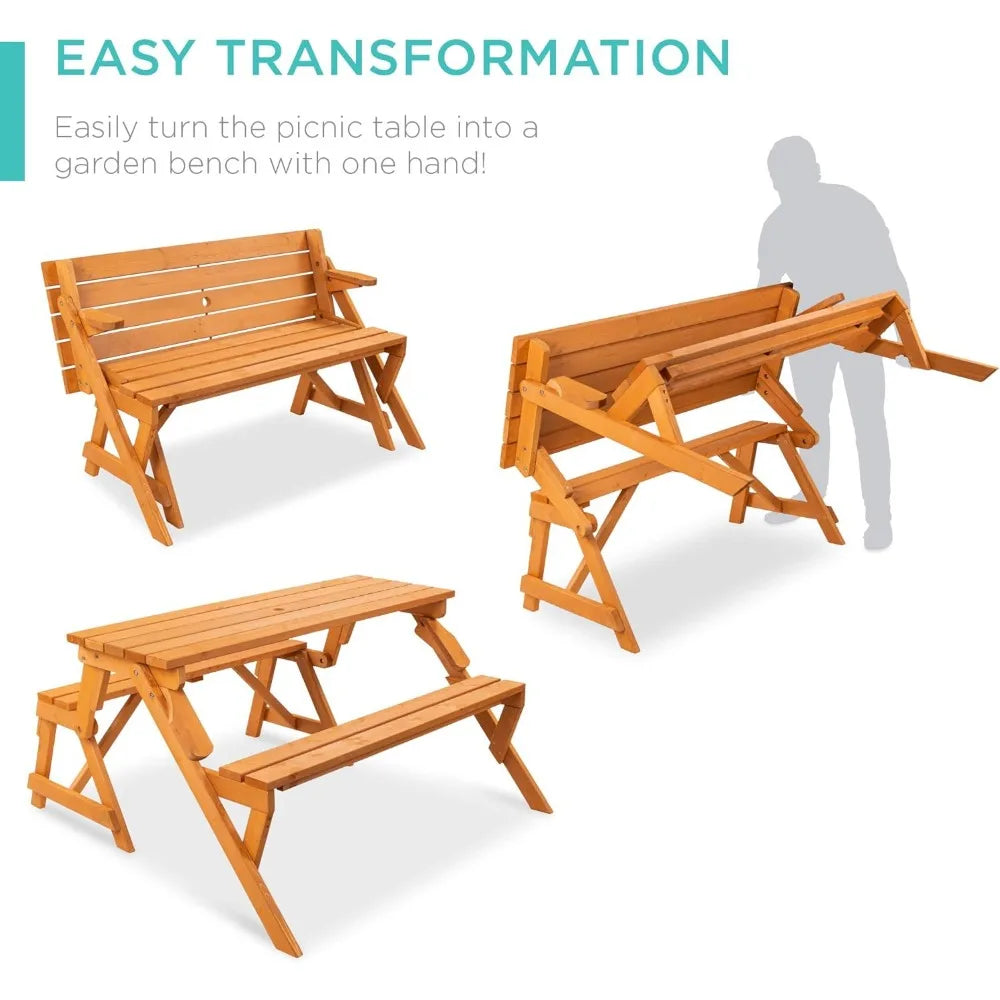 2-in-1 Transforming Interchangeable Outdoor Wooden Table Bench