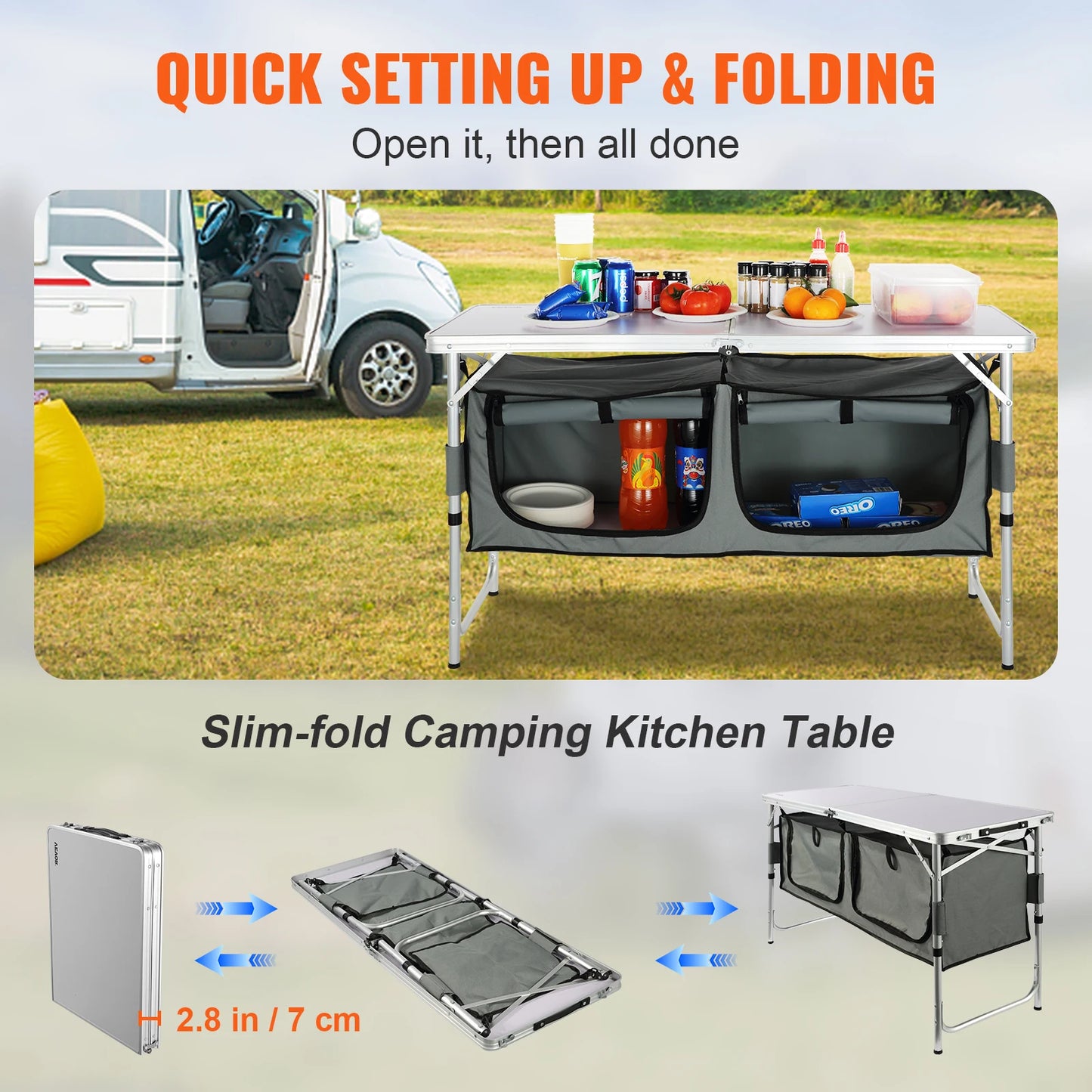 VEVOR Camping Kitchen Table Quick Set-Up Folding MDF Table