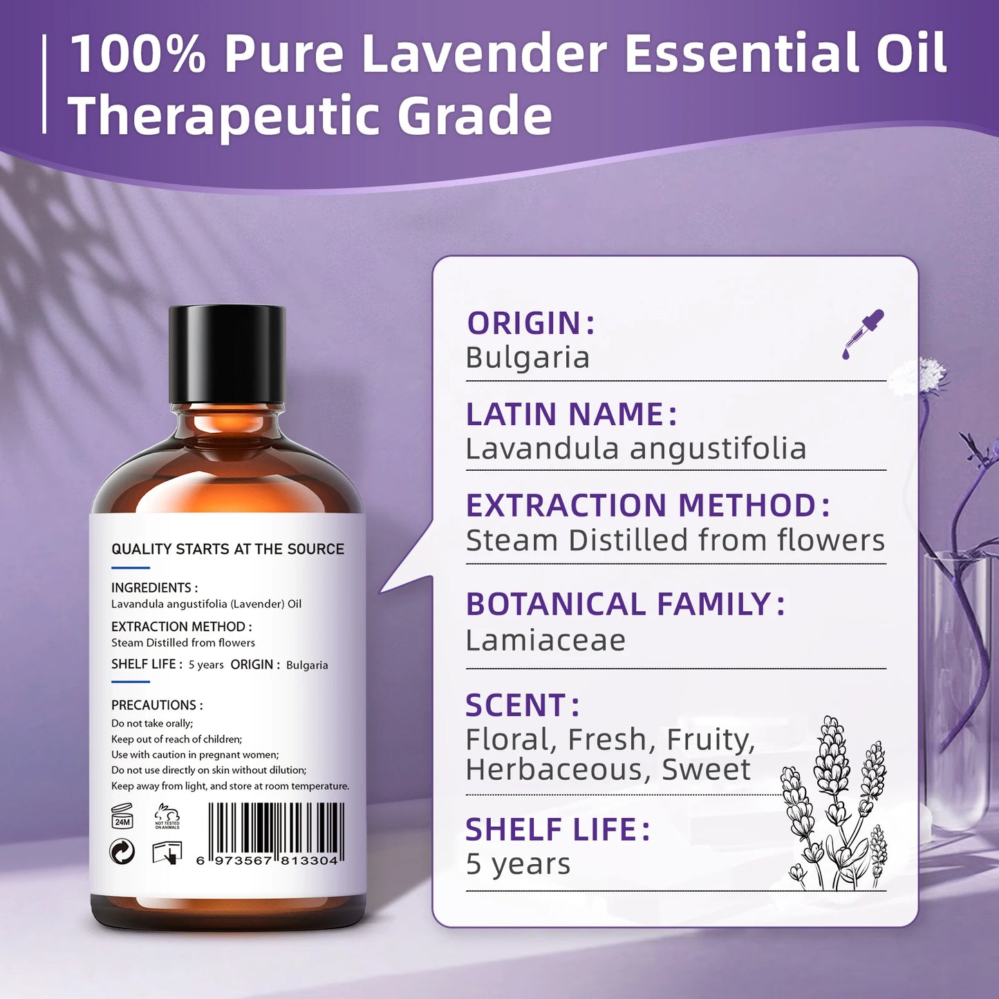 HIQILI 100ML True Lavender Essential Oils for Aromatherapy