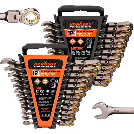 HORUSDY 24-Piece Flex-Head Ratcheting Wrench Set Set