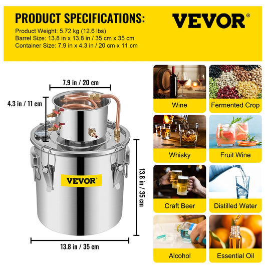 VEVOR 3 5 8 13 Gal Distiller Alambic Moonshine Still Kit
