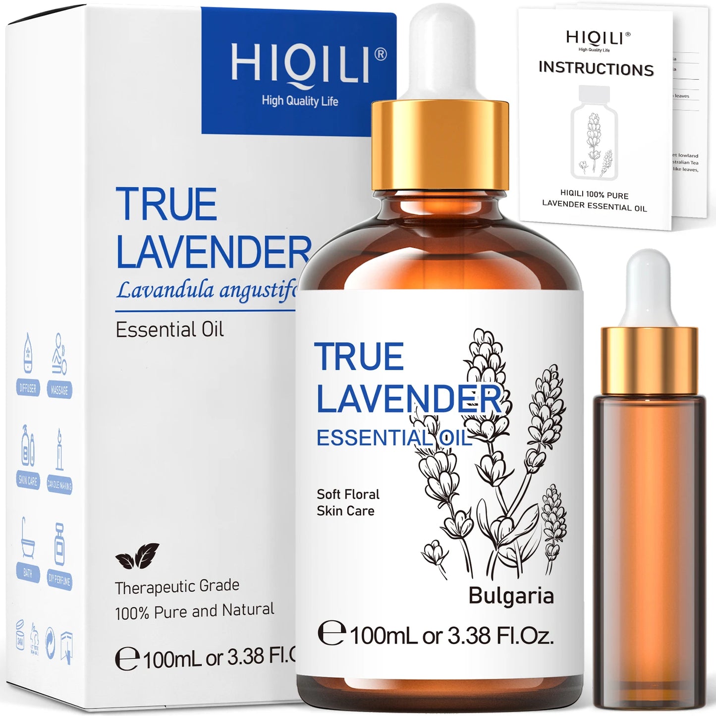 HIQILI 100ML True Lavender Essential Oils for Aromatherapy