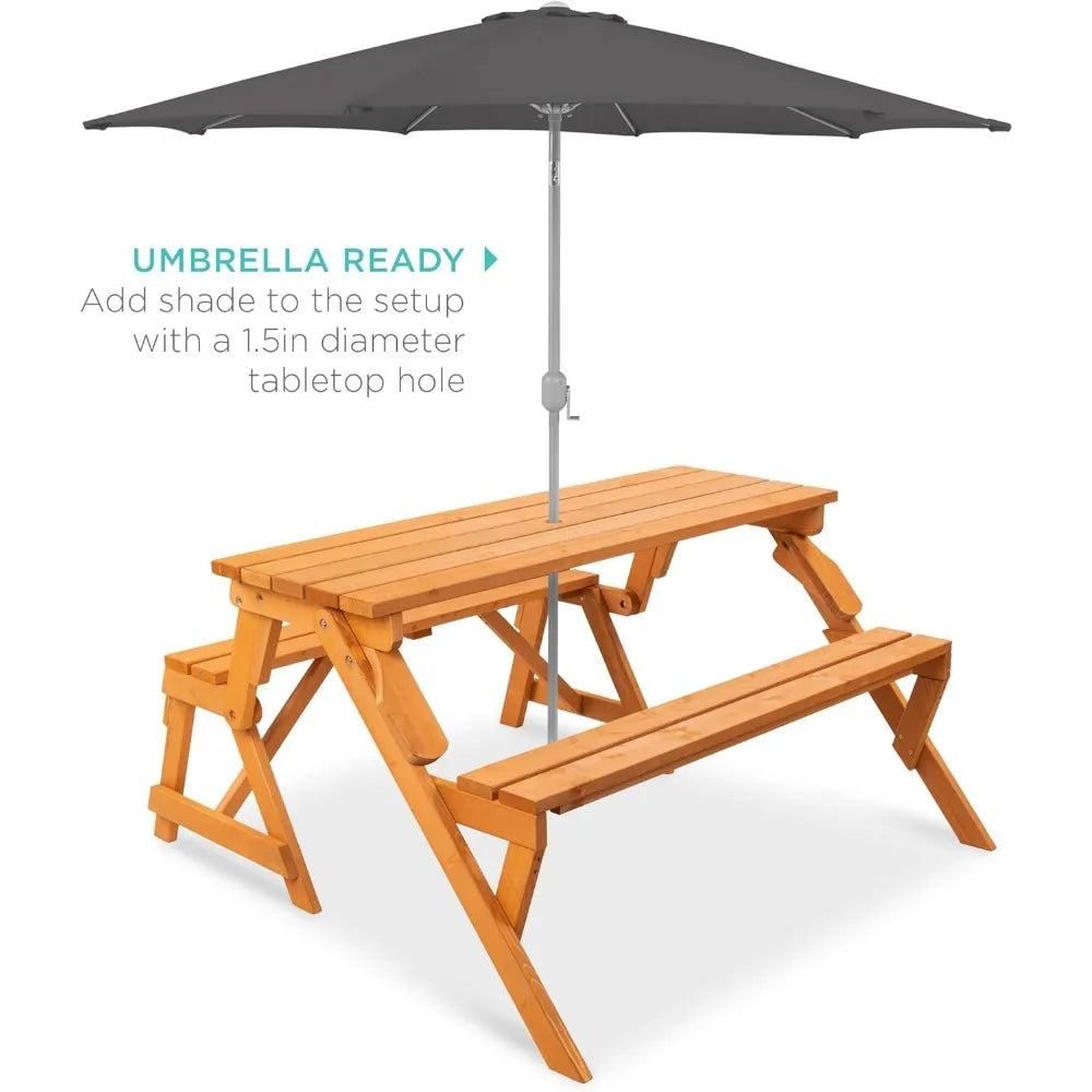 2-in-1 Transforming Interchangeable Outdoor Wooden Table Bench