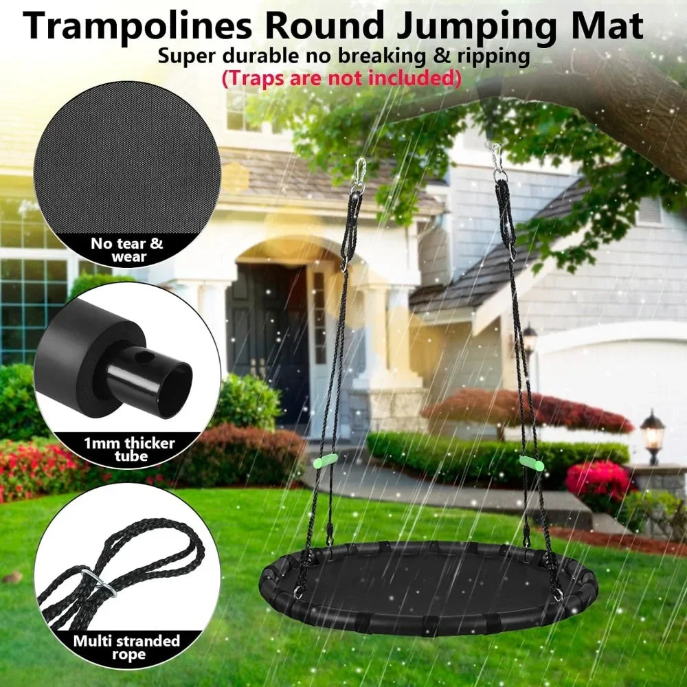 Tree Swing with PP Mat for Kids and Adults Durable Black Outdoor Saucer Swing Flying Saucer Web Circle 40 Inches Diameter