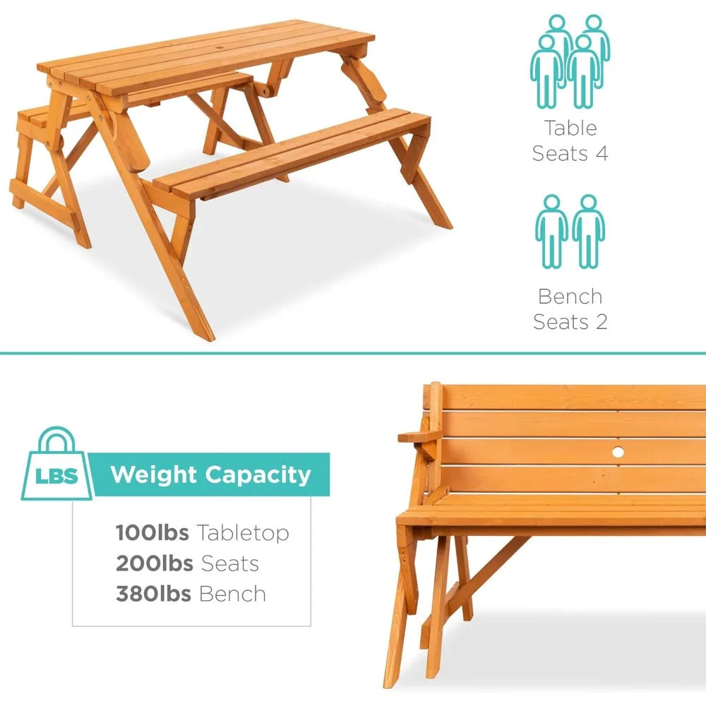 2-in-1 Transforming Interchangeable Outdoor Wooden Table Bench