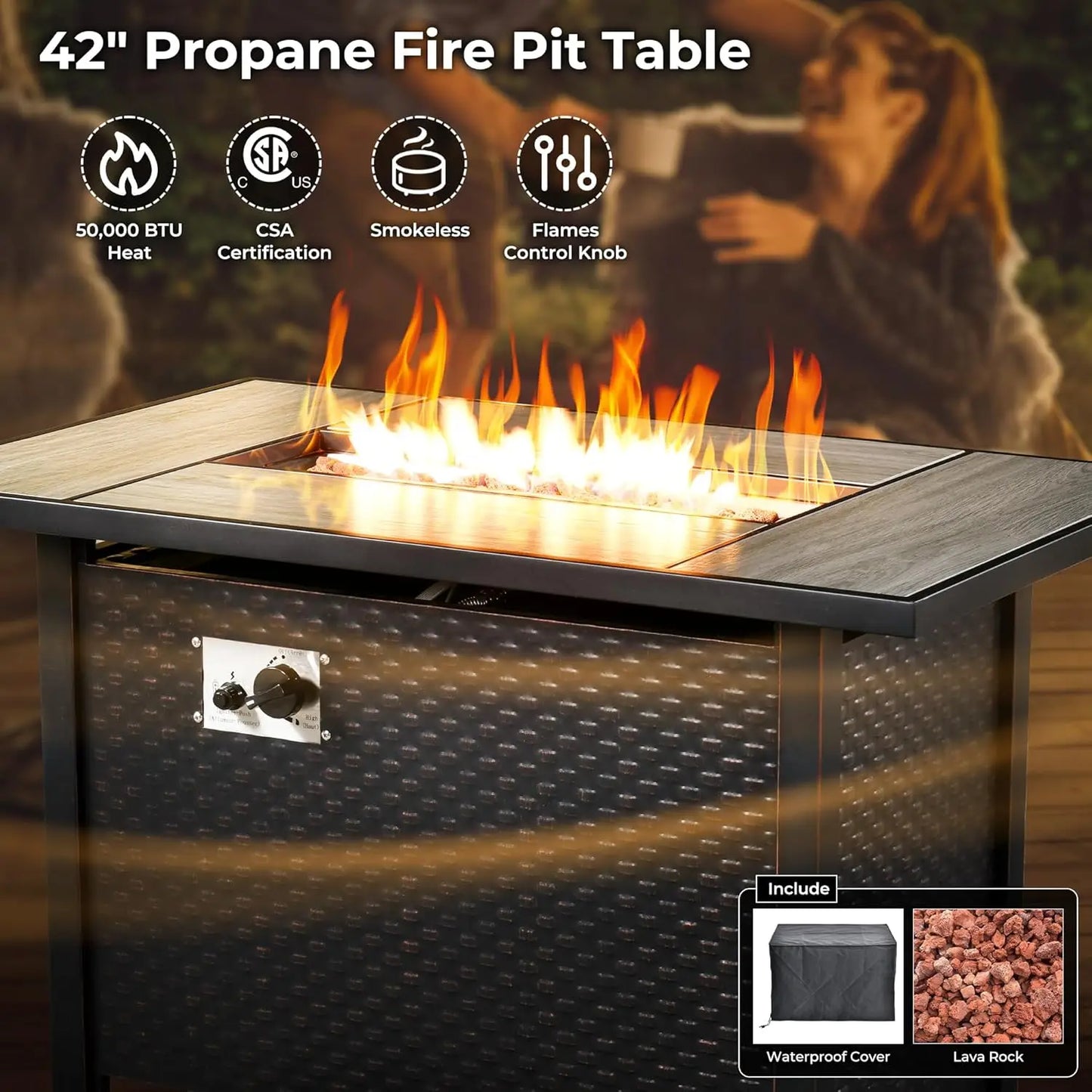 11 Piece Outdoor Patio Furniture Set with Fire Pit Table