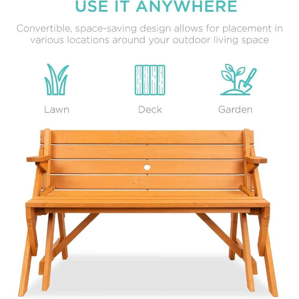 2-in-1 Transforming Interchangeable Outdoor Wooden Table Bench