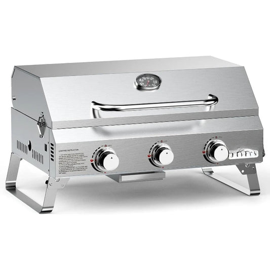 Tabletop Gas Grill 3 Burners 24 Inch Stainless Steel Portable Grill