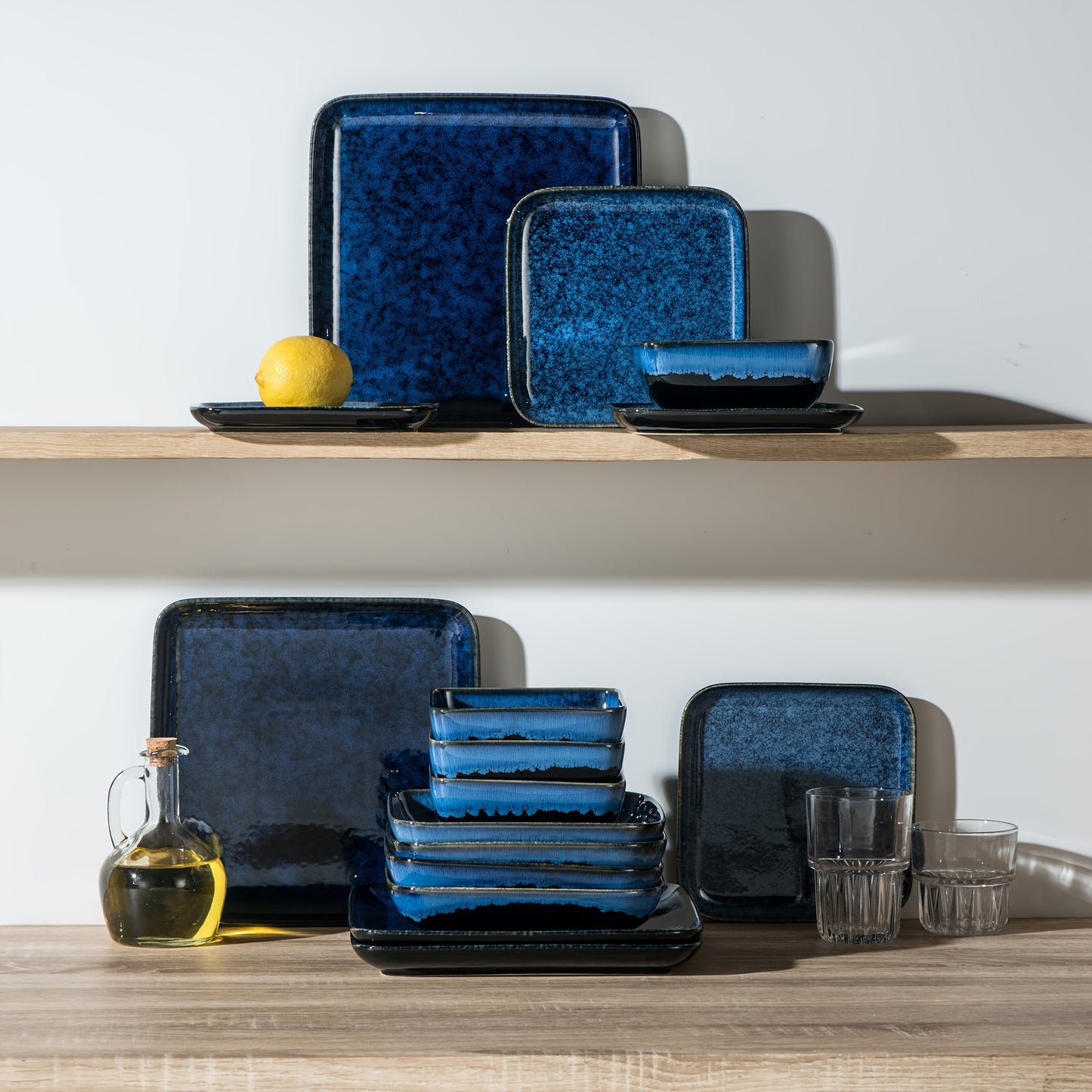 Dinner Sets, Square Reactive Glaze Crockery Set 16pcs VANCASSO