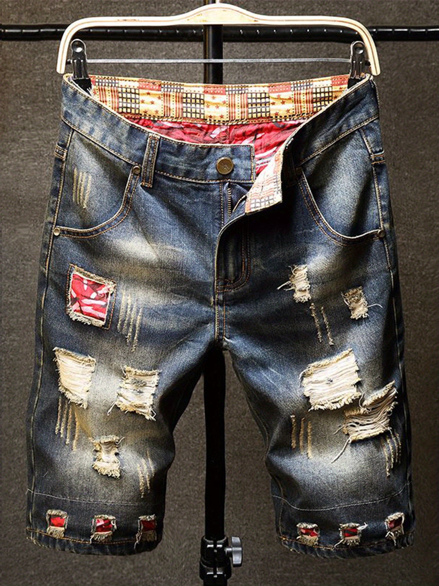One Pair of Men's Ripped Shorts Vintage Summer Style