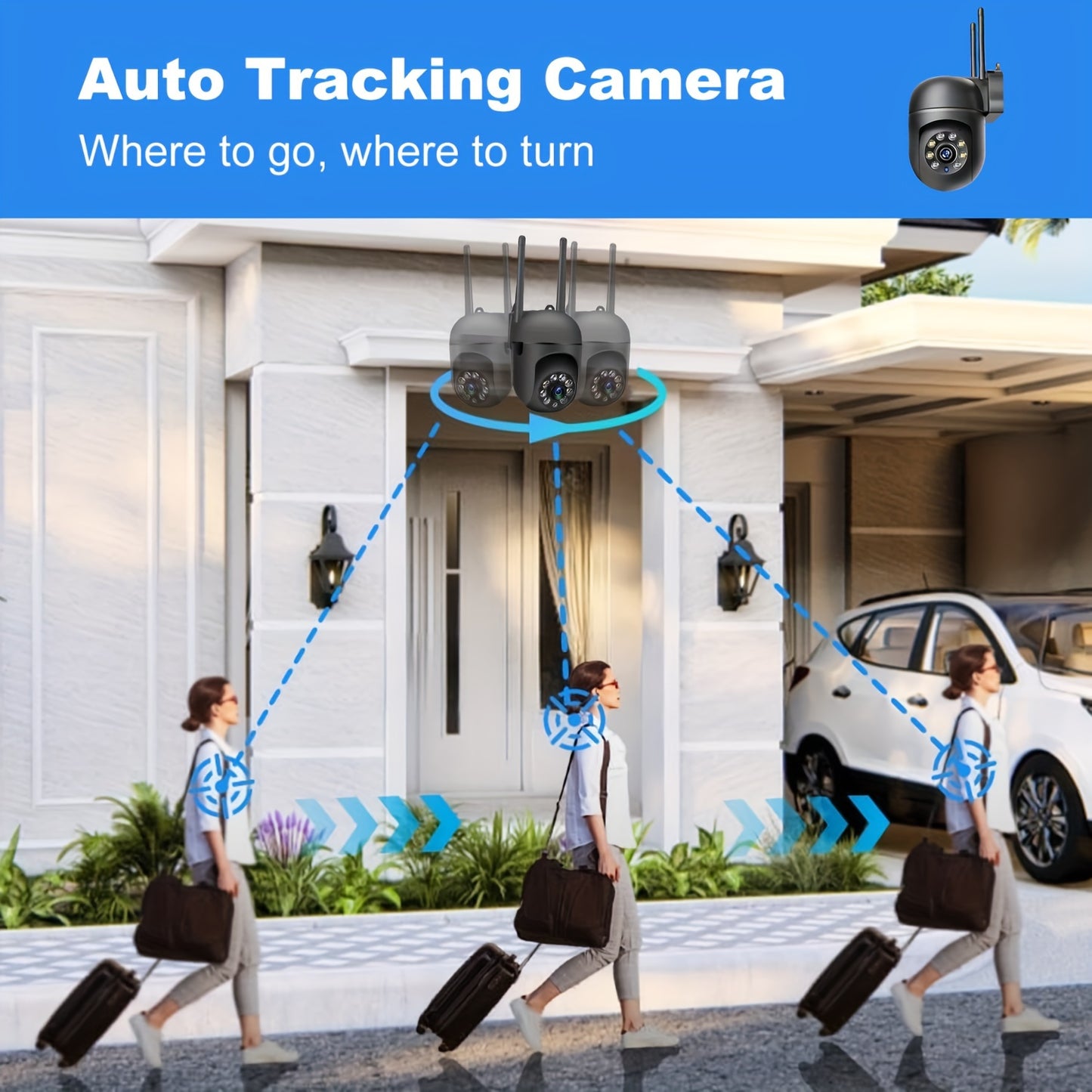 FULL HD 1080P WIFI 4Pcs Surveillance Camera - Indoor And Outdoor Long Range Night Vision Camera - 355 Degree Intercom Home Security Camera, 2.4G Home Security System, AI Mobile Detection, Two-Way Audio, Color Night Vision, Wi