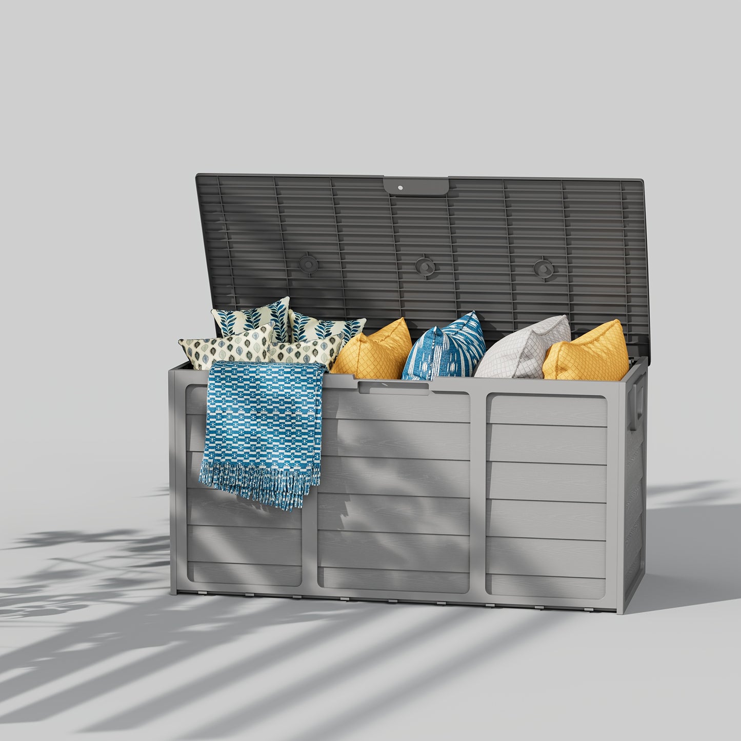 75 Gallon Resin Deck Storage Box with Handles, Storage Container for Home, Kitchen, Retail Stores, And Merchandise Organization