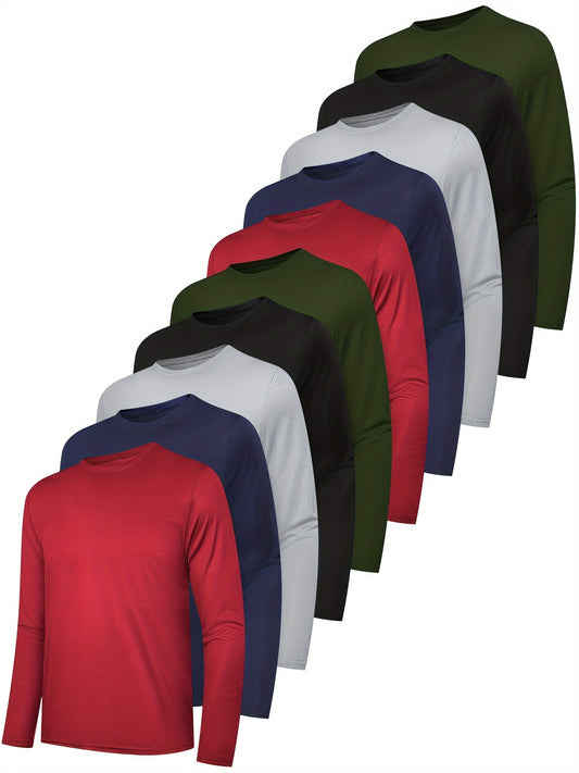 10 Pack Men's Long Sleeve Shirts Moisture Wicking UPF 50 Plus Sun Protection Quick Dry Athletic and Casual Tops Assorted Colors for Workouts Outdoor Activities and Casual Attire