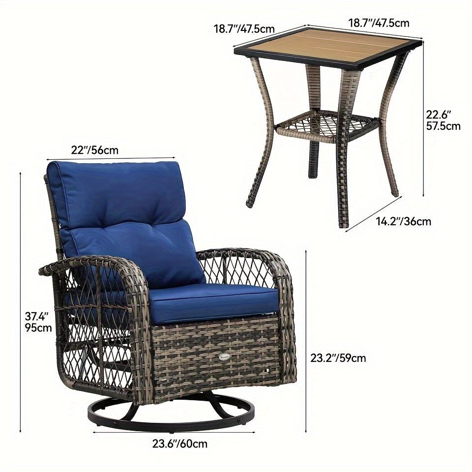 3PC Patio Outdoor Swivel Glider Rocker Wicker Bistro Chairs