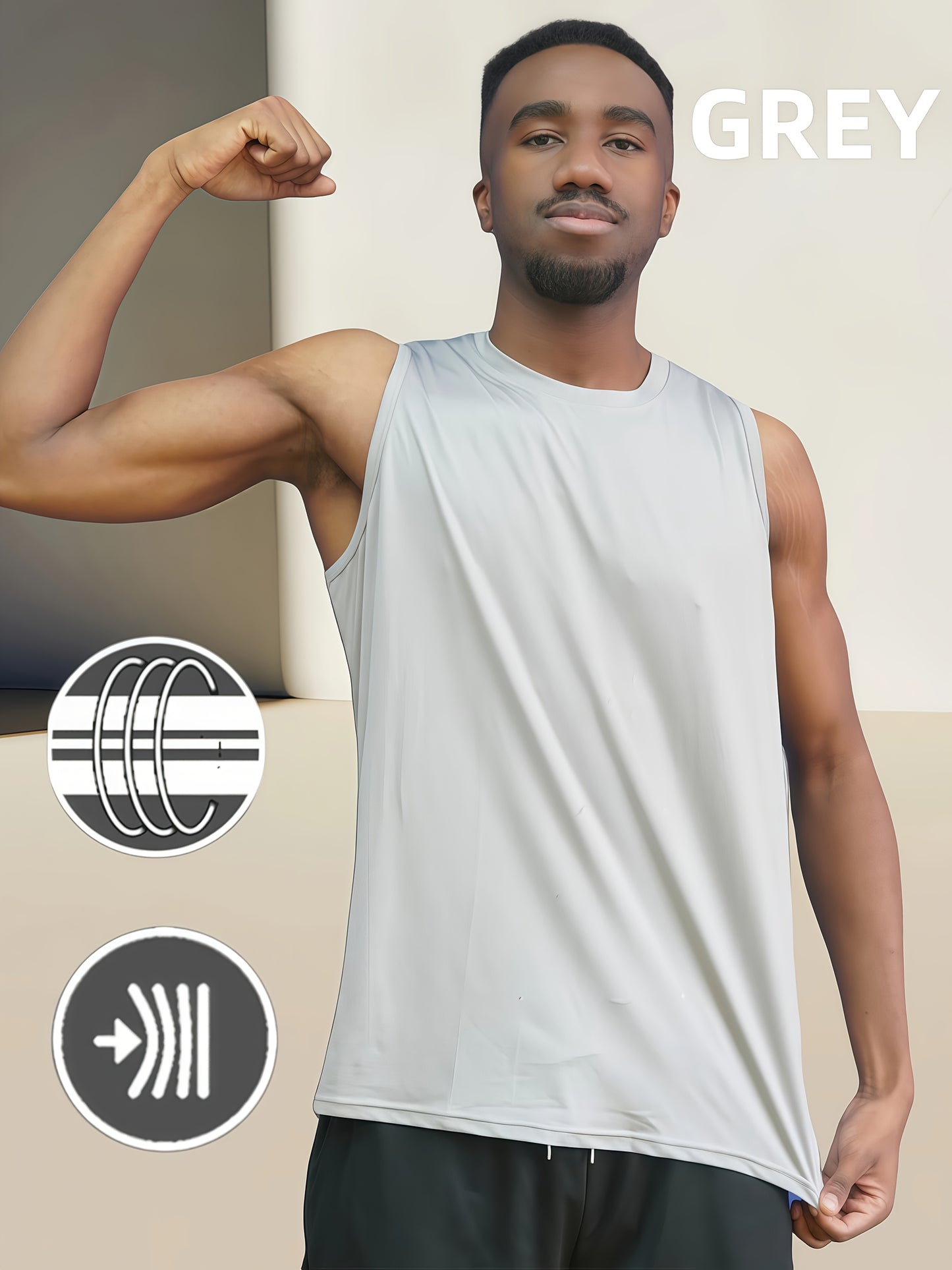 5pcs Men's High Elasticity Sleeveless Vests Breathable Moisture Wicking Athletic Tank Tops in White Black Navy Blue Dark Green and Light Gray Perfect for Running Cycling Hiking and Everyday Workouts Outdoor Activewear