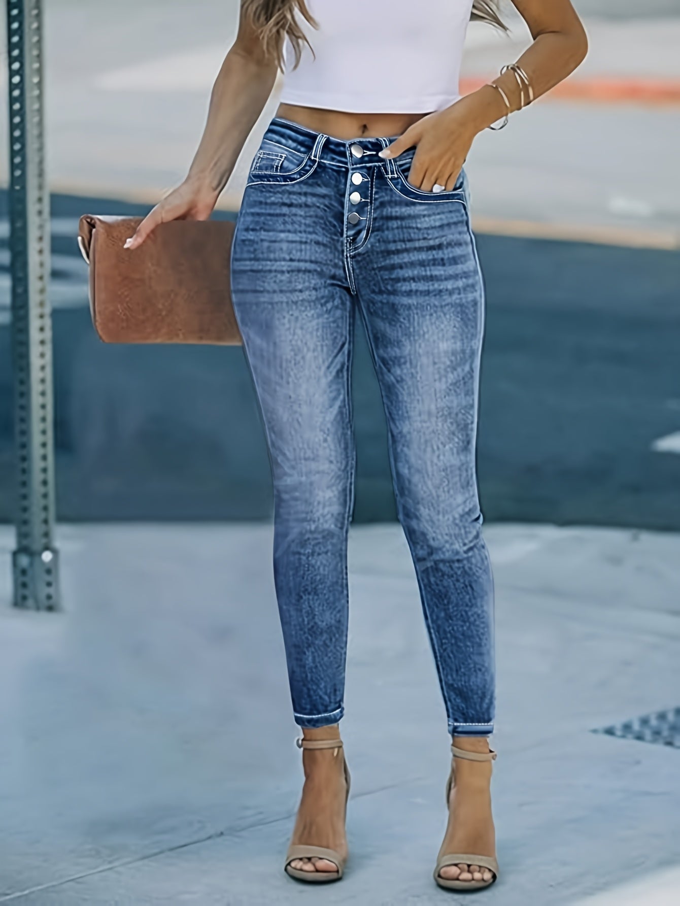 Women'S Skinny Jeans: High-Waisted, Elastic, Slim-Fit Design For Comfortable And Stylish Casual Style
