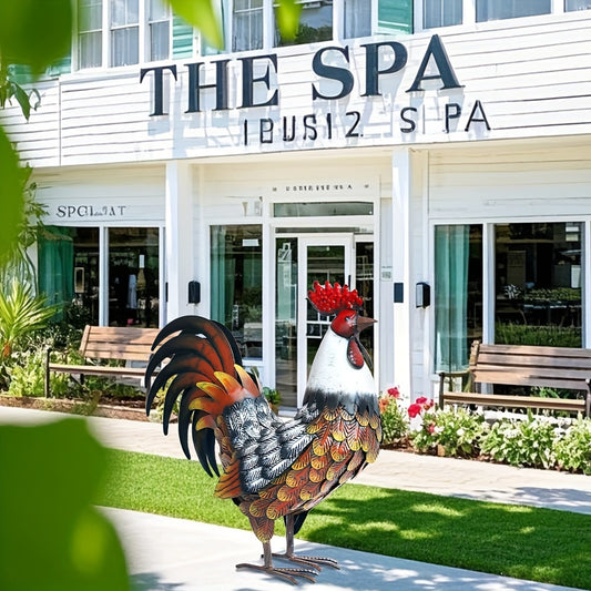 1pc Metal Rooster Statue - Vibrant Colorful Outdoor/Indoor Decorative Sculpture with Intricate Detailing, Durable Metal Art for Garden, Patio, Store Signage, Unique Gift for Home & Business Decor, Statue Decor, Detailed Craft
