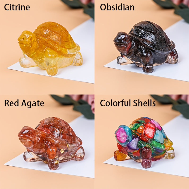 [Natural Crystal Turtle] 8pcs Natural Crystal Stone Handmade Turtle - Reiki Chakra, Home Decoration, Outdoor Crystal Ornament, Aqua Set Decoration, Pocket Crystal Pet with Gift Box Package, New Year's, Valentine's Day Gift, H