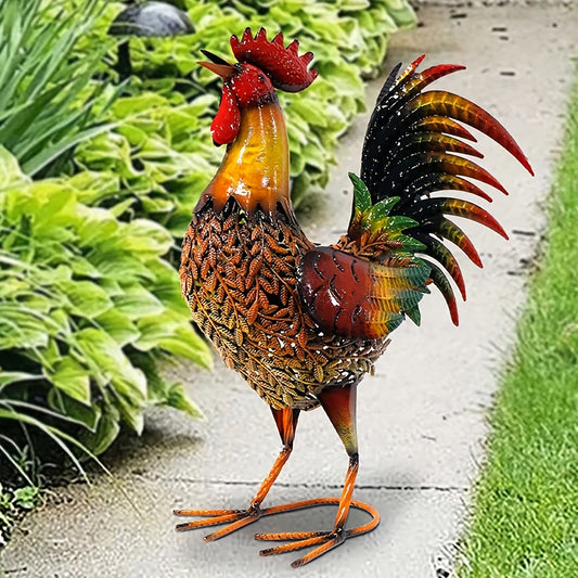 1pc Rustic Metal Garden Stake Chicken Ornament Sculpture