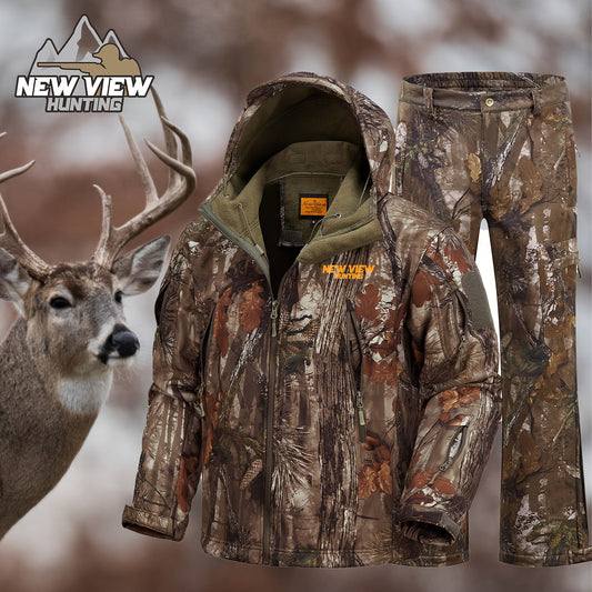 1 Set NEW VIEW Camo Hunting Suit for Men - Water-Resistant Jacket and Pants