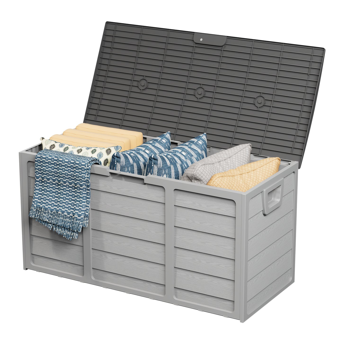 75 Gallon Resin Deck Storage Box with Handles, Storage Container for Home, Kitchen, Retail Stores, And Merchandise Organization
