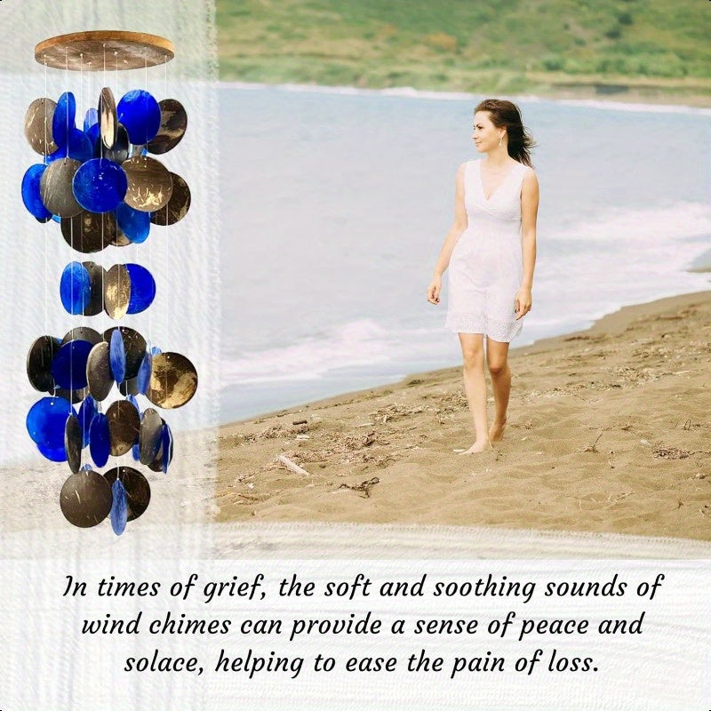 27 Inch Outdoor Wind Chimes with Capiz Sea Glass Shells - Vibrant Blue & Multicolor Handcrafted Wind Chimes for Garden, Patio, Yard - Unique Memorial Gifts for Mom, Grandma, Sympathy Remembrance, Garden Decor | Artistic Wind