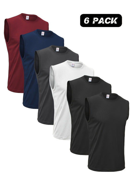 6pcs Men's Quick-Dry Tech Sleeveless Tank Tops - Gym Shirts