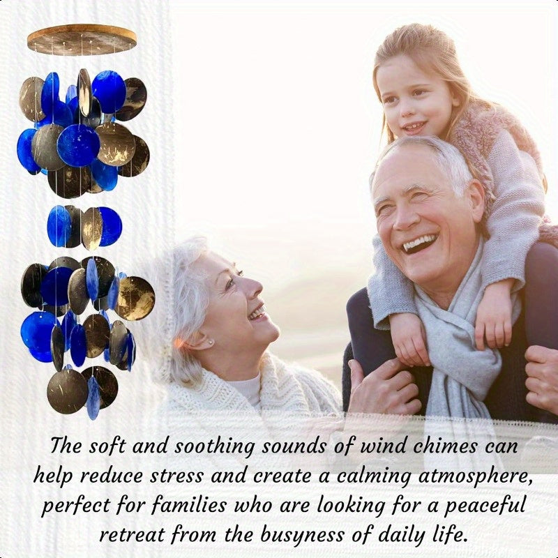 27 Inch Outdoor Wind Chimes with Capiz Sea Glass Shells - Vibrant Blue & Multicolor Handcrafted Wind Chimes for Garden, Patio, Yard - Unique Memorial Gifts for Mom, Grandma, Sympathy Remembrance, Garden Decor | Artistic Wind