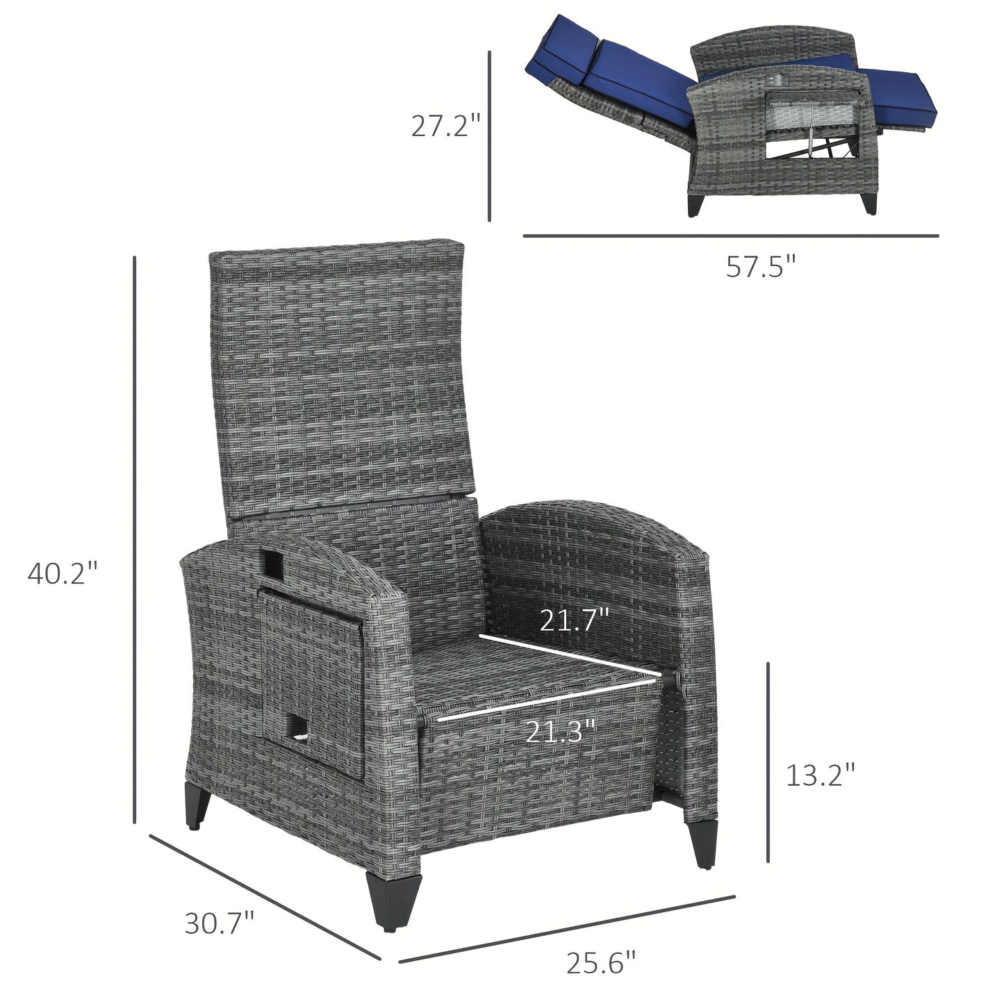 Outdoor Recliner Chair With Cushions And Side Tray Table