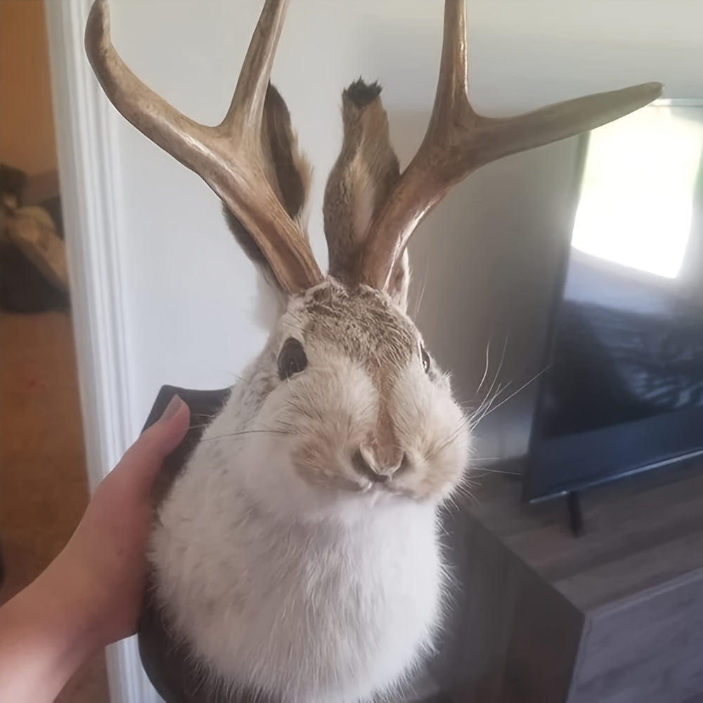 Whimsical Deer Head Wall Art - Wall Sculptures - Unique Taxidermy Mount Hanging Decoration for Home Wall with Realistic Antlers and Faux Fur
