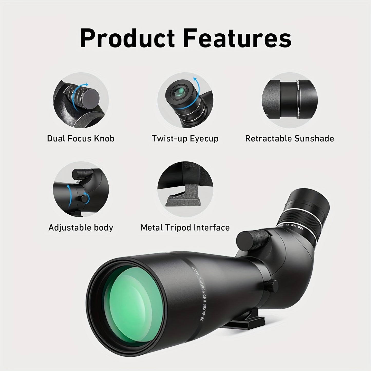 High-Definition 20-60x80 Spotting Scope with Tripod and Bag