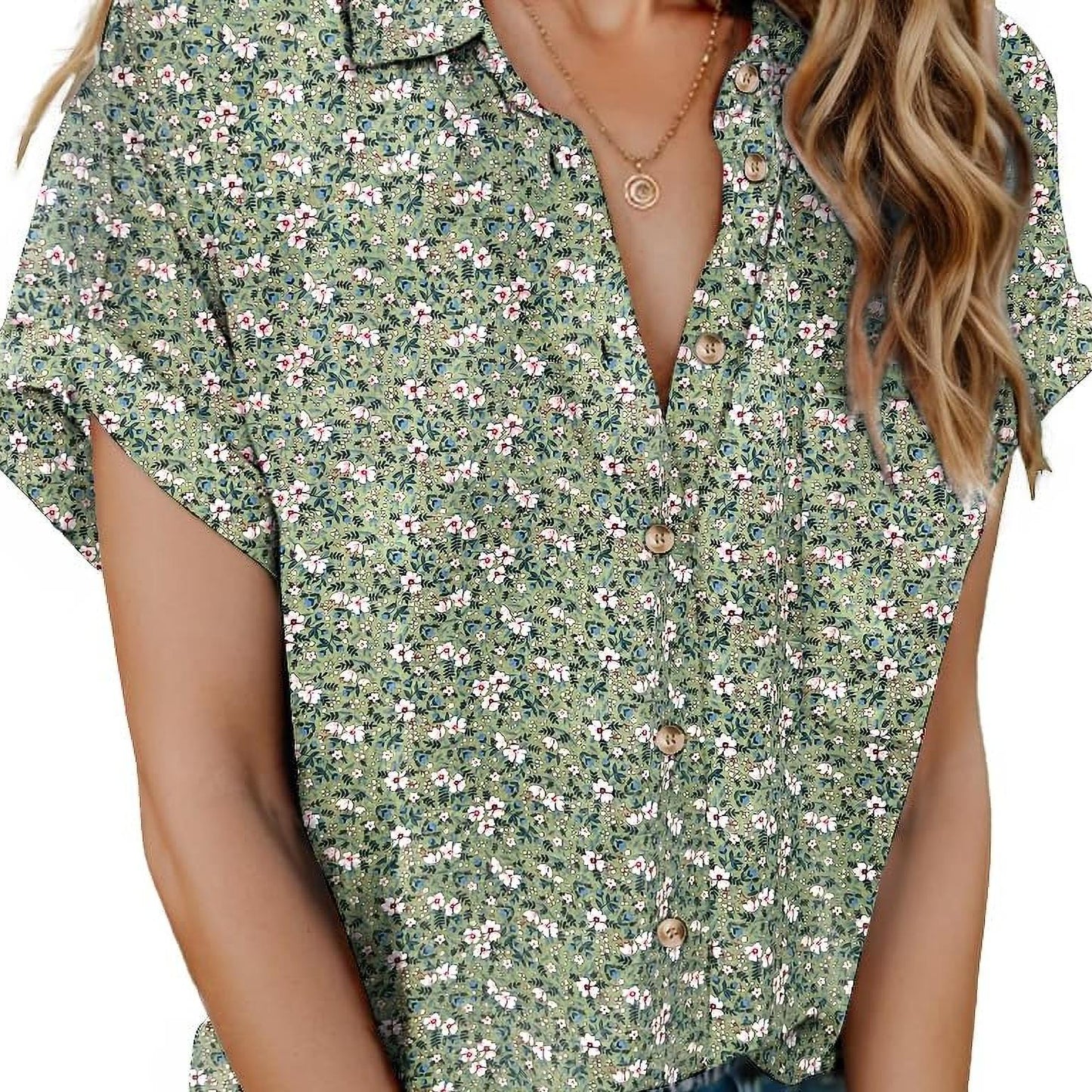 ELESOL Womens Button Shirts Short Sleeve Blouses V Neck Tops