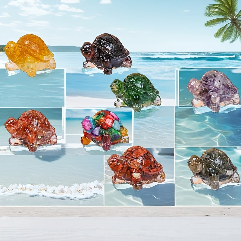 [Natural Crystal Turtle] 8pcs Natural Crystal Stone Handmade Turtle - Reiki Chakra, Home Decoration, Outdoor Crystal Ornament, Aqua Set Decoration, Pocket Crystal Pet with Gift Box Package, New Year's, Valentine's Day Gift, H