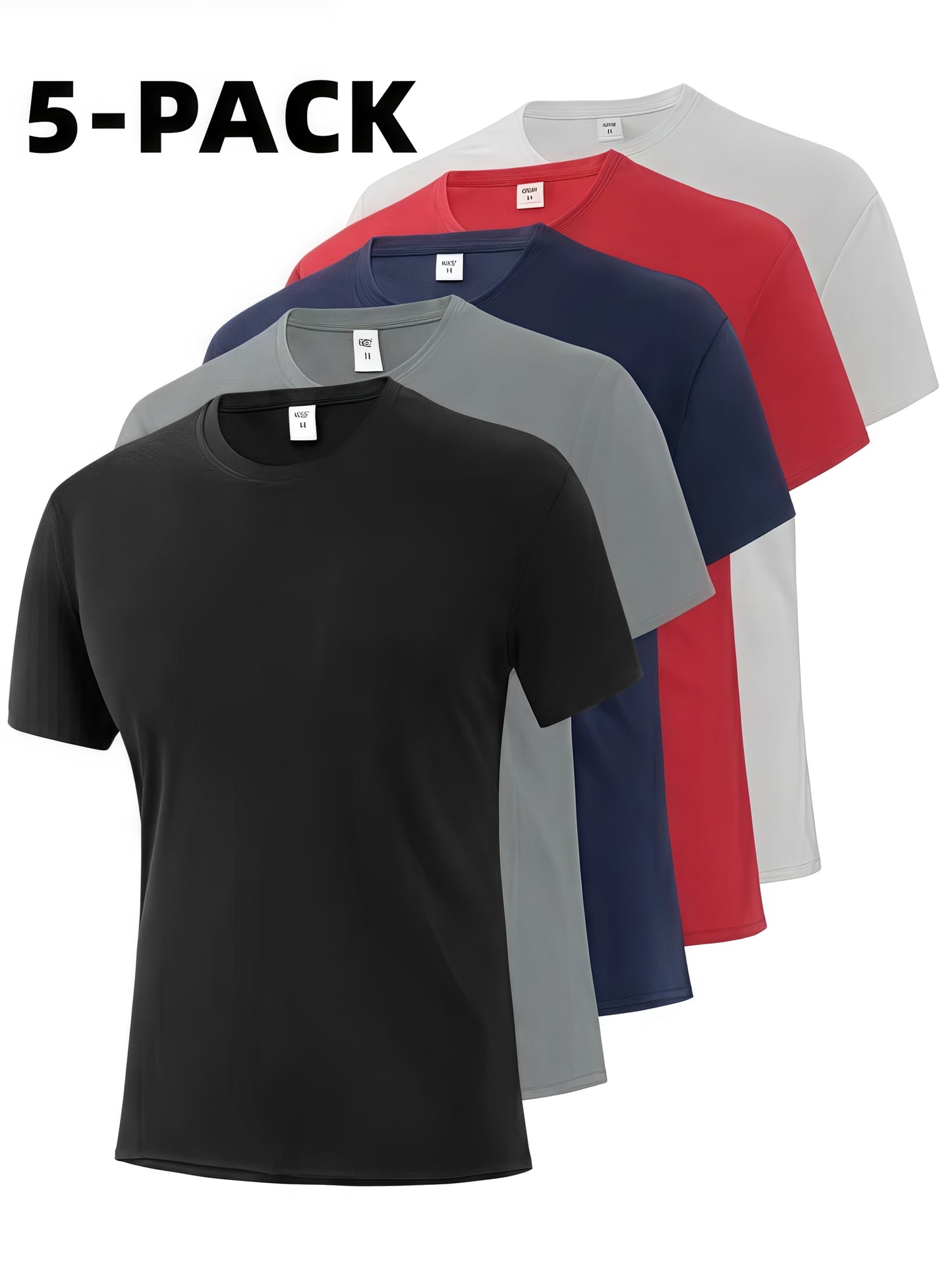 5pcs Men's Breathable Quick-Dry Athletic T-Shirts for Gym